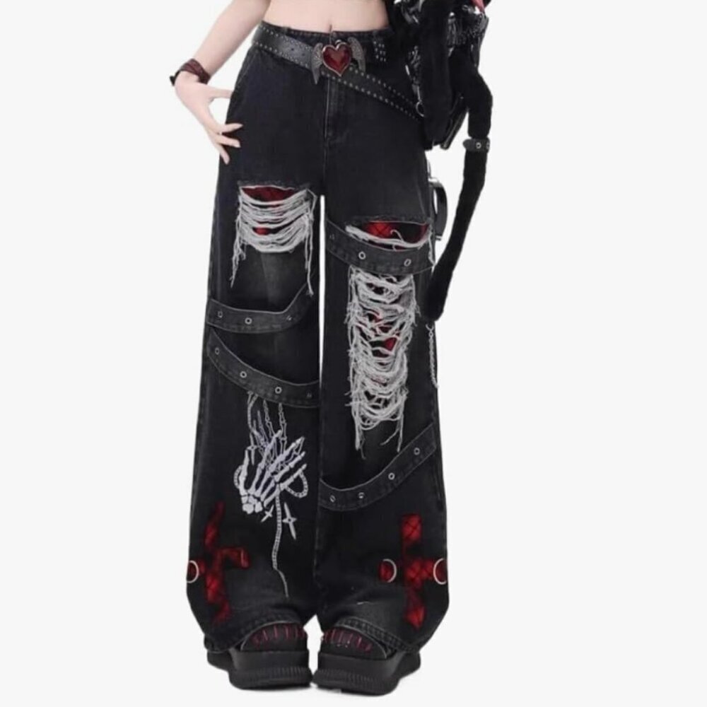 NWT Y2K Distressed Women's Wide Leg Jeans Size Large